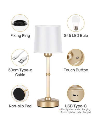 Lámpara de Mesa LED Dorada Recargable 6000mAh Dimmable