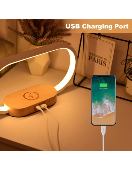 Lámpara de Mesa Donewin con Cargador Inalámbrico 15W y Reloj