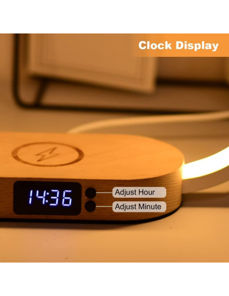 Lámpara de Mesa Donewin con Cargador Inalámbrico 15W y Reloj