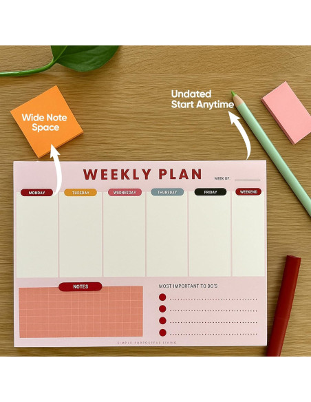 Bloc de Notas Semanal Simple Purposeful Living 50 Hojas 16.5x22.8cm