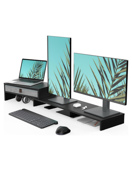 Soporte para Monitor Fenge Ajustable con Cajón Negro 2-3 Monitores