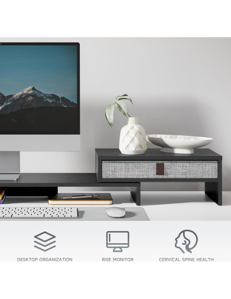 Soporte para Monitor Fenge Ajustable con Cajón Negro 2-3 Monitores