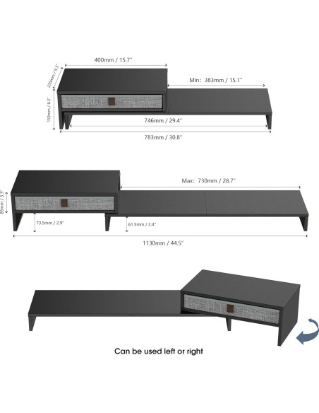Soporte para Monitor Fenge Ajustable con Cajón Negro 2-3 Monitores