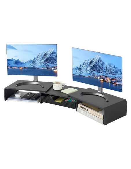 Soporte Doble Monitor LEKETREE con Cajón Organizador Negro
