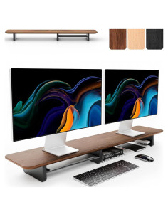 Soporte Doble para Monitor KIVY con Estante de Metal y Madera
