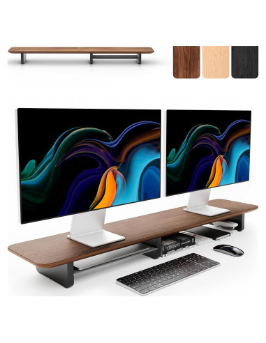 Soporte Doble para Monitor KIVY con Estante de Metal y Madera