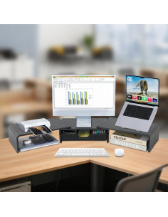 Soporte Doble Monitor LEKETREE con Cajón Organizador Negro 2