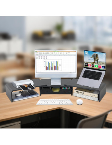 Soporte Doble Monitor LEKETREE con Cajón Organizador Negro