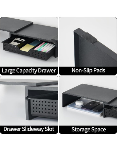 Soporte Doble Monitor LEKETREE con Cajón Organizador Negro