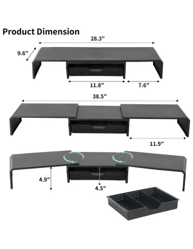 Soporte Doble Monitor LEKETREE con Cajón Organizador Negro