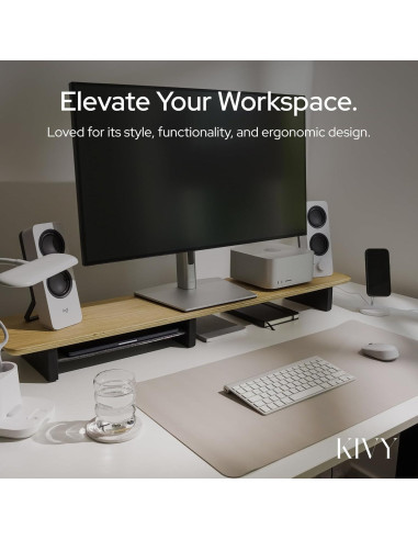 Soporte Doble para Monitor KIVY con Estante de Metal y Madera