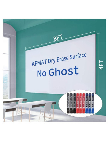Sticker Pizarra Blanca AFMAT 2.44x1.22m con 9 Marcadores