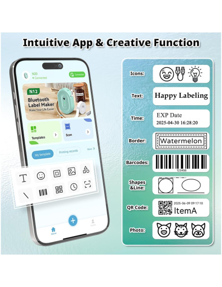 Impresora de Etiquetas Portátil NADAIIN N12 Bluetooth Verde
