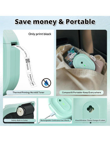 Impresora de Etiquetas Portátil NADAIIN N12 Bluetooth Verde