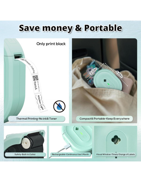 Impresora de Etiquetas Portátil NADAIIN N12 Bluetooth Verde
