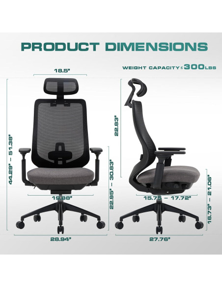 Silla de Oficina Ergonómica COLAMY XK01 con Soporte Lumbar y Reposacabezas Ajustable