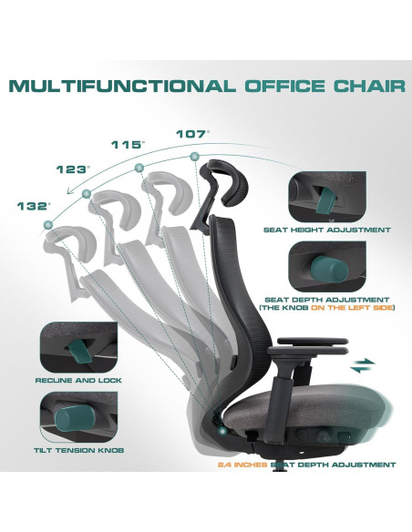 Silla de Oficina Ergonómica COLAMY XK01 con Soporte Lumbar y Reposacabezas Ajustable