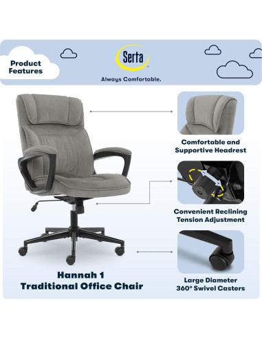 Silla de Oficina Ejecutiva Serta Hannah Ergonómica Negra/Gris