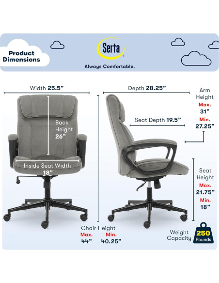 Silla de Oficina Ejecutiva Serta Hannah Ergonómica Negra/Gris