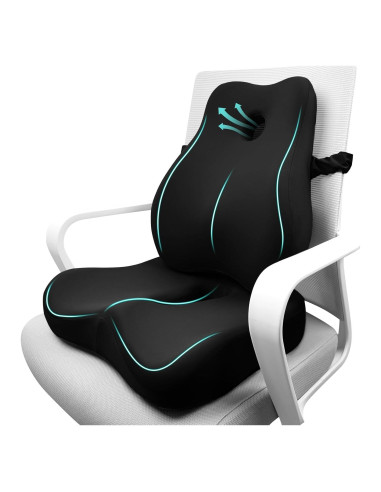 Juego de Cojín de Asiento y Almohada Lumbar JIPORIER Negro