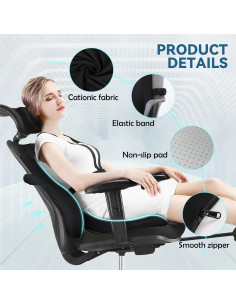 Juego de Cojín de Asiento y Almohada Lumbar JIPORIER Negro 2