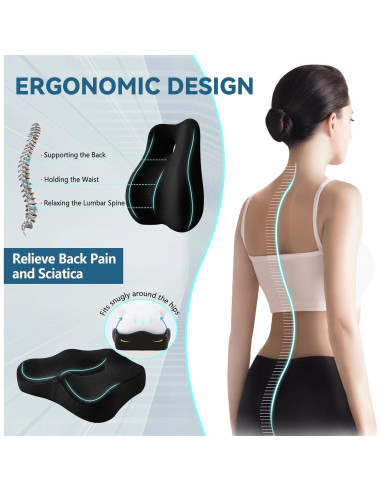 Juego de Cojín de Asiento y Almohada Lumbar JIPORIER Negro