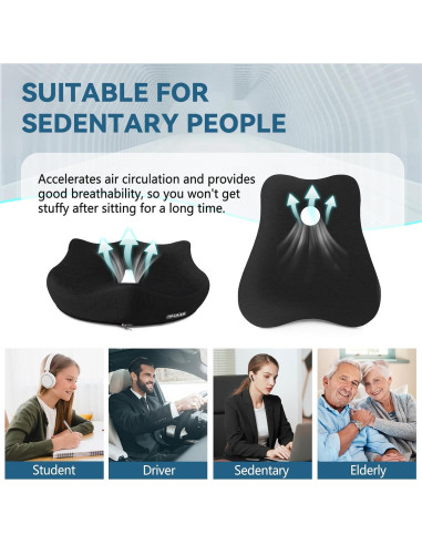 Juego de Cojín de Asiento y Almohada Lumbar JIPORIER Negro