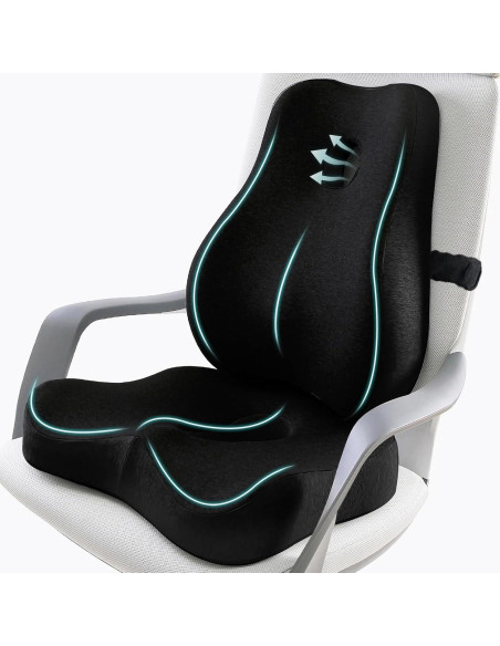 Juego de Cojín de Asiento y Almohada Lumbar JIPORIER Negro