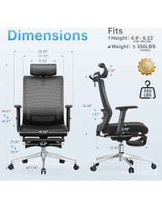 Silla de Oficina Ergonómica IZYUF ErgoLay-145 con Reposapiés 2