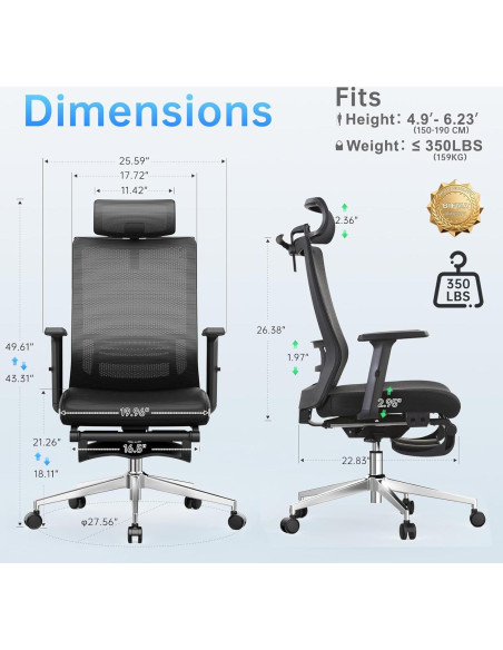 Silla de Oficina Ergonómica IZYUF ErgoLay-145 con Reposapiés