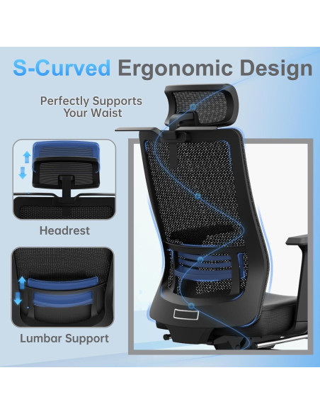 Silla de Oficina Ergonómica IZYUF ErgoLay-145 con Reposapiés