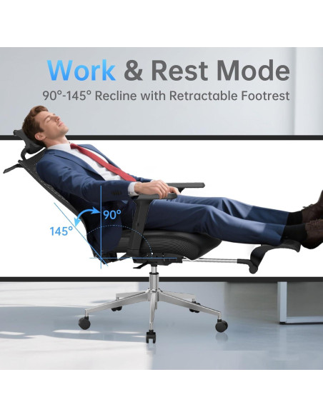Silla de Oficina Ergonómica IZYUF ErgoLay-145 con Reposapiés