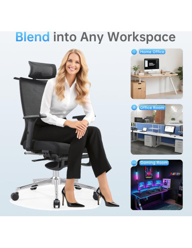 Silla de Oficina Ergonómica IZYUF ErgoLay-145 con Reposapiés