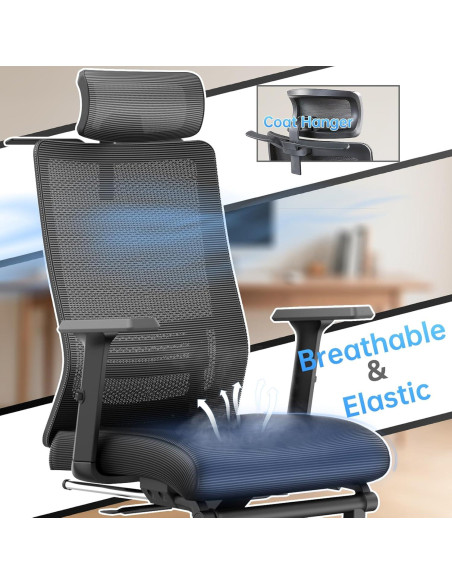 Silla de Oficina Ergonómica IZYUF ErgoLay-145 con Reposapiés