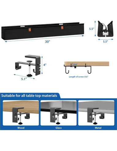 Organizador de Cables Zilink 76.2 cm Bajo Escritorio Sin Perforación