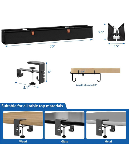 Organizador de Cables Zilink 76.2 cm Bajo Escritorio Sin Perforación