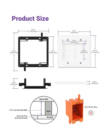 Placa de Pared Pasacables VCELINK 2 Gang Blanca con Cepillo