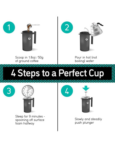 Cafetera Prensa Francesa Coffee Gator 1.4L Acero Inoxidable Negro