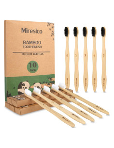 Cepillos de Dientes de Bambú Miresico - Paquete de 10 Medianos Ecológicos