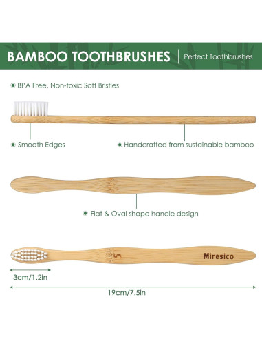 Cepillos de Dientes de Bambú Miresico - Paquete de 10 Medianos Ecológicos