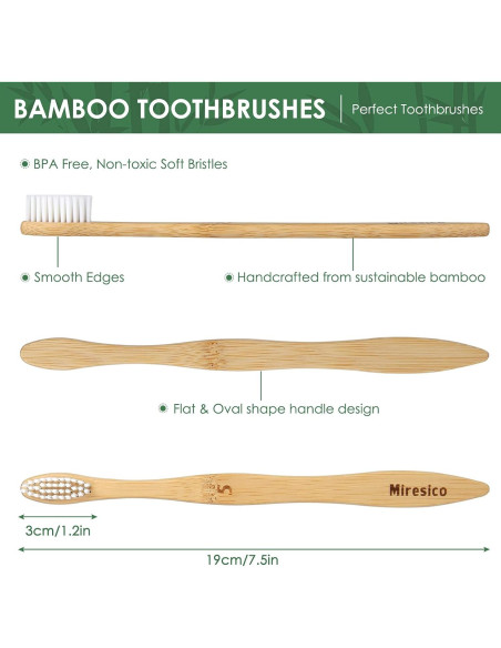 Cepillos de Dientes de Bambú Miresico - Paquete de 10 Medianos Ecológicos