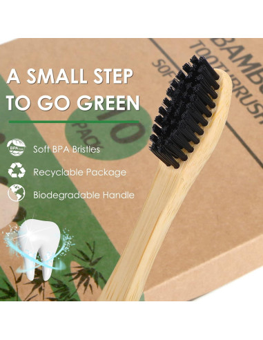 Cepillos de Dientes de Bambú Miresico - Paquete de 10 Medianos Ecológicos