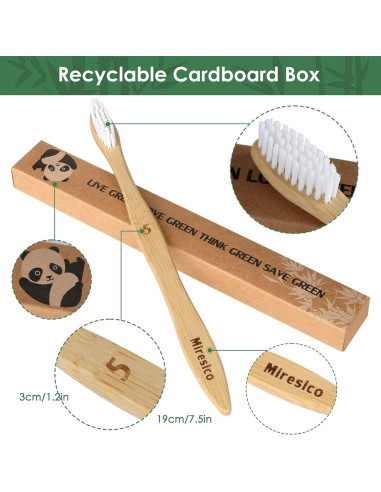 Cepillos de Dientes de Bambú Miresico - Paquete de 10 Medianos Ecológicos