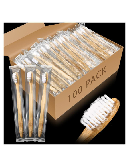 100 Cepillos de Dientes Desechables Sliner Prepasta Bambú