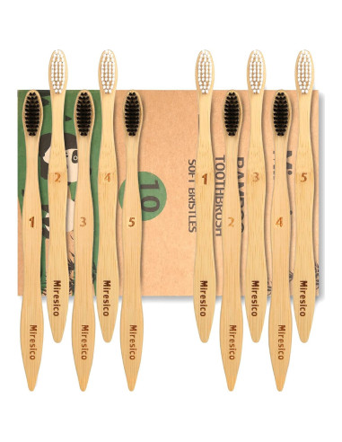 Cepillos de Dientes de Bambú Miresico - Paquete de 10 Medianos Ecológicos