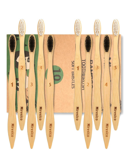 Cepillos de Dientes de Bambú Miresico - Paquete de 10 Medianos Ecológicos
