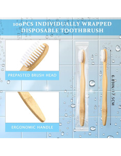 100 Cepillos de Dientes Desechables Sliner Prepasta Bambú 2