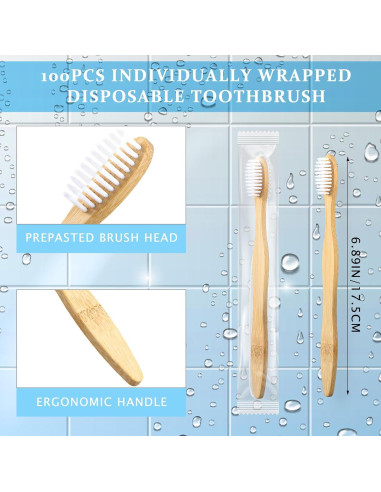 100 Cepillos de Dientes Desechables Sliner Prepasta Bambú