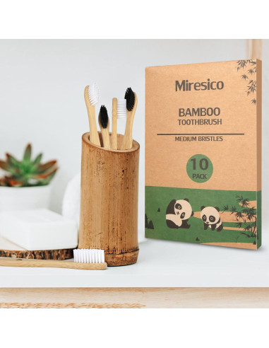 Cepillos de Dientes de Bambú Miresico - Paquete de 10 Medianos Ecológicos