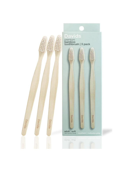 Cepillo de Dientes de Bambú Davids - Paquete de 3 Cerdas Suaves